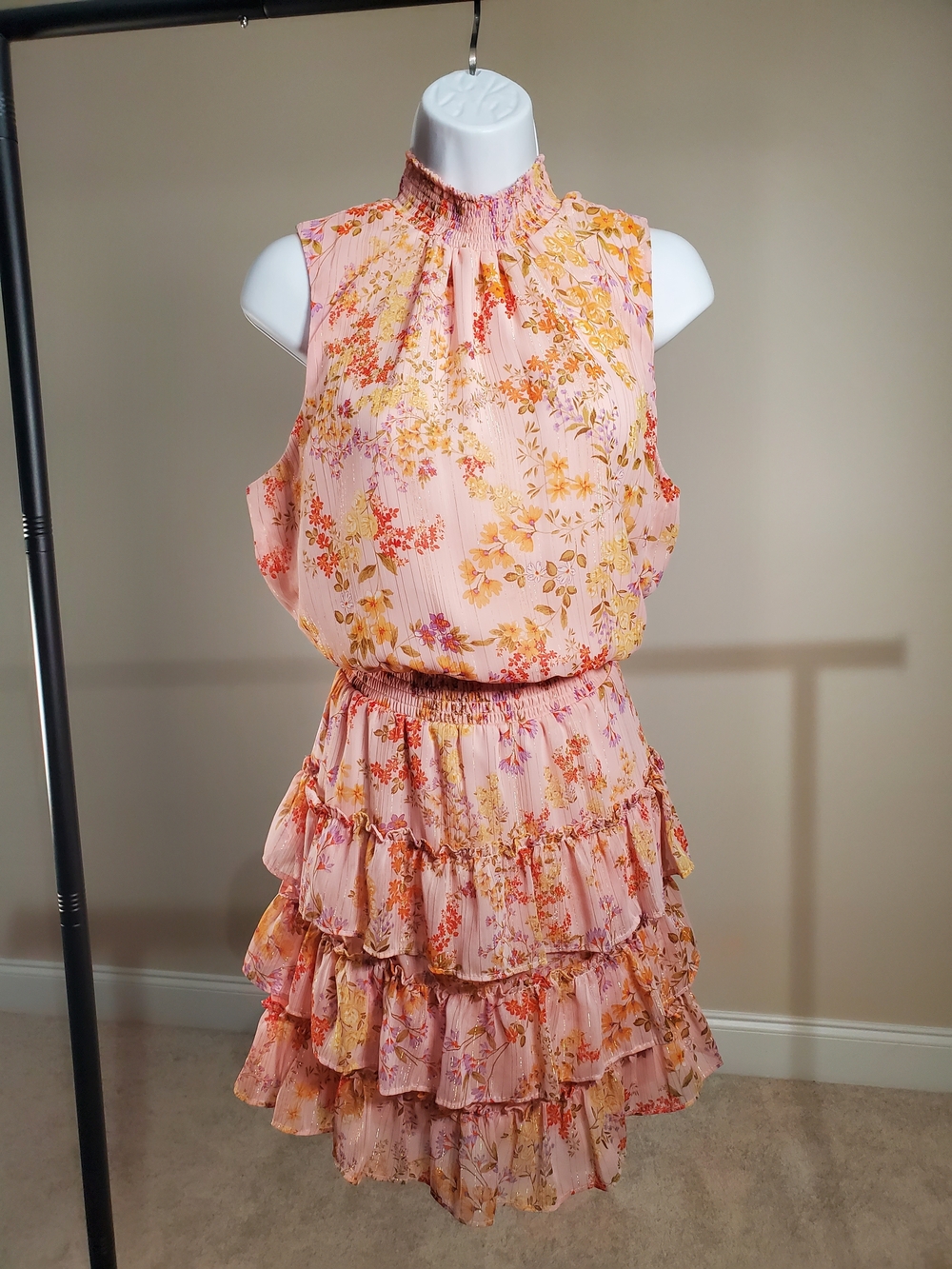 Sam and Jess Smocked Floral Sleeveless Tiered Dress Size XL